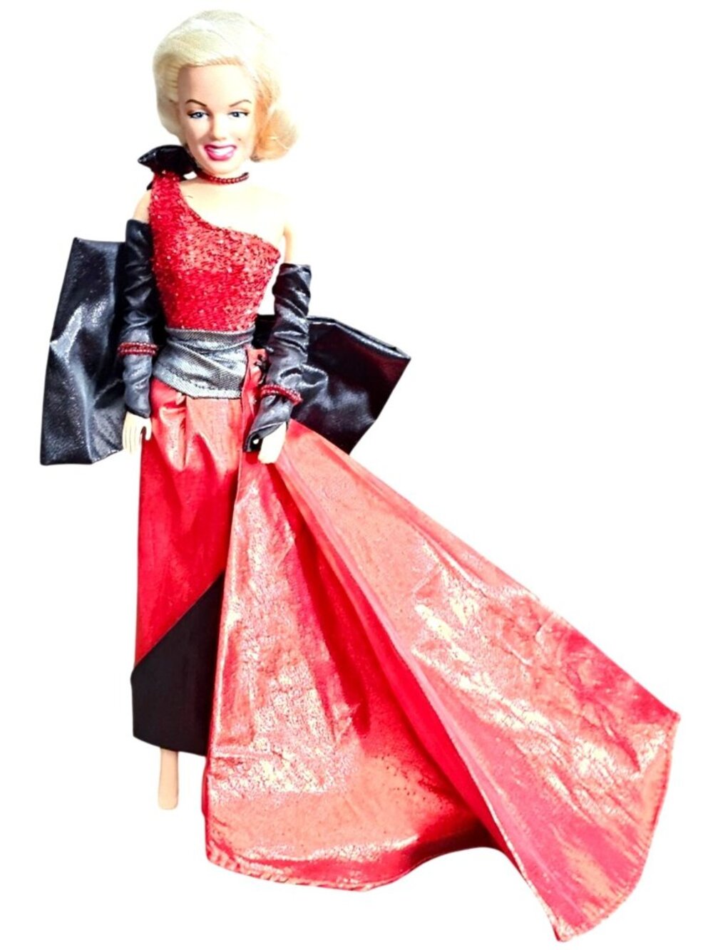 Hollywood-Inspired Marilyn Monroe Fashion Doll In Glamorous Red & Black Gown Wit